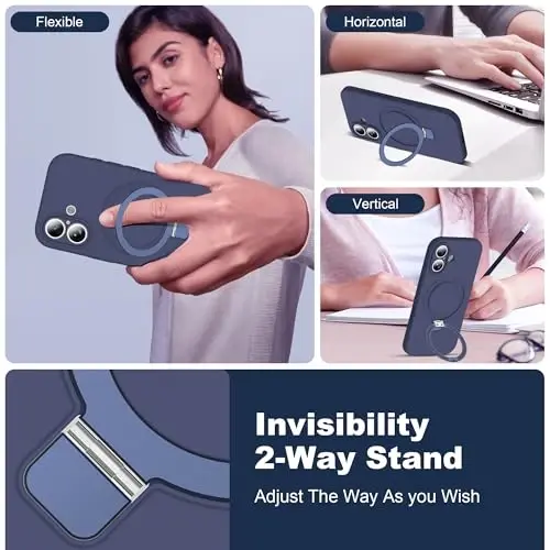 SKYLMW Compatible with iPhone 17 Case with Magnetic Invisible Stand Compatible with Mag-Safe Military Drop Tested Shockproof Silicone iPhone 17 Phone Cases for Women Men 6.3