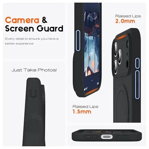 SKYLMW iPhone 17 Pro bilan mos keladigan Magnit Ko'rinmas Stend bilan Mag-Safe Harbiy Tomchi Sinovdan o'tgan zarbaga chidamli Silikon iPhone 17 Pro Ayollar Erkaklar uchun Telefon Qutilari 6.3