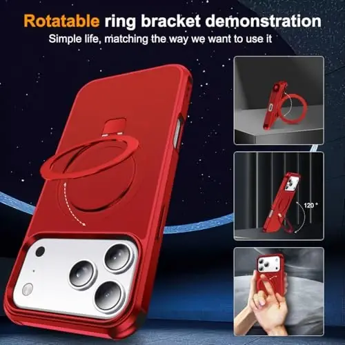 SKYLMW Compatible with iPhone 17 Pro Case with Invisible Magnetic O-Ring Stand Military-Grade Phone Case for iPhone 17 Pro 6.3