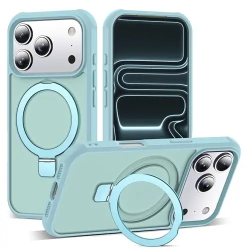 SKYLMW Compatible with iPhone 17 Pro Case with Invisible Magnetic O-Ring Stand Military-Grade Translucent Phone Case for iPhone 17 Pro 6.3