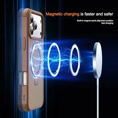 SKYLMW Compatible with iPhone 17 Pro Case with Invisible Magnetic O-Ring Stand Military-Grade Translucent Phone Case for iPhone 17 Pro 6.3