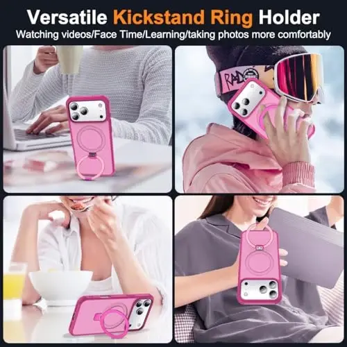 SKYLMW Compatible with iPhone 17 Pro Case with Invisible Magnetic O-Ring Stand Military-Grade Translucent Phone Case for iPhone 17 Pro 6.3