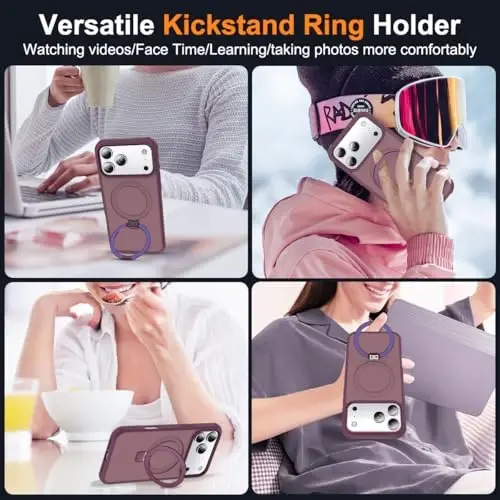 SKYLMW Compatible with iPhone 17 Pro Case with Invisible Magnetic O-Ring Stand Military-Grade Translucent Phone Case for iPhone 17 Pro 6.3