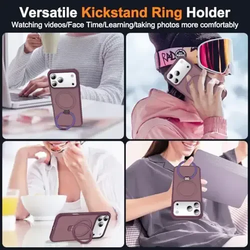 SKYLMW Compatible with iPhone 17 Pro Case with Invisible Magnetic O-Ring Stand Military-Grade Translucent Phone Case for iPhone 17 Pro 6.3