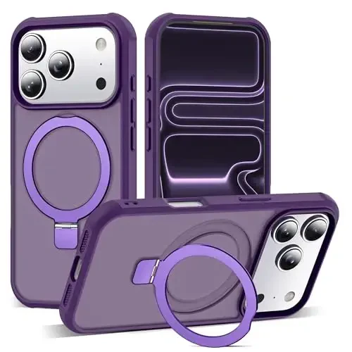 SKYLMW Compatible with iPhone 17 Pro Case with Invisible Magnetic O-Ring Stand Military-Grade Translucent Phone Case for iPhone 17 Pro 6.3