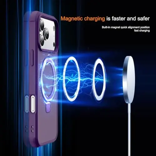 SKYLMW Compatible with iPhone 17 Pro Case with Invisible Magnetic O-Ring Stand Military-Grade Translucent Phone Case for iPhone 17 Pro 6.3