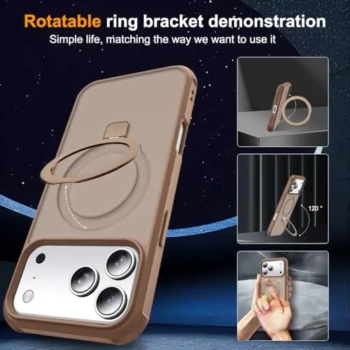 SKYLMW Compatible with iPhone 17 Pro Max Case with Invisible Magnetic O-Ring Stand Military-Grade Translucent Case for iPhone 17 ProMax 6.9