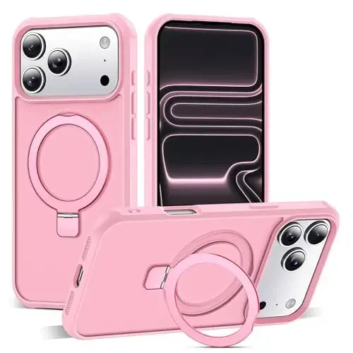 SKYLMW Compatible with iPhone 17 Pro Max Case with Invisible Magnetic O-Ring Stand Military-Grade Translucent Case for iPhone 17 ProMax 6.9