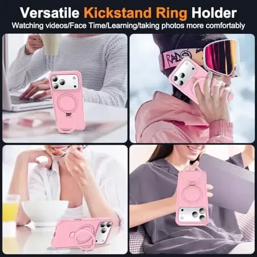 SKYLMW Compatible with iPhone 17 Pro Max Case with Invisible Magnetic O-Ring Stand Military-Grade Translucent Case for iPhone 17 ProMax 6.9