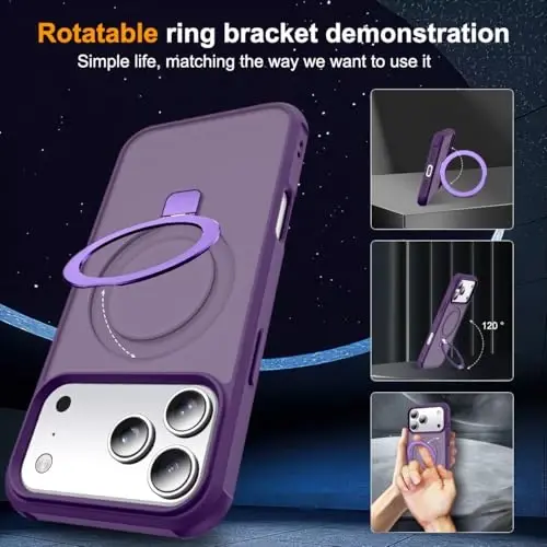 SKYLMW Compatible with iPhone 17 Pro Max Case with Invisible Magnetic O-Ring Stand Military-Grade Translucent Case for iPhone 17 ProMax 6.9