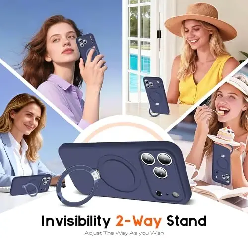 SKYLMW Compatible with iPhone 17 Pro Max Case with Magnetic Invisible Stand Compatible with Mag-safe Military Drop Tested Shockproof Silicone iPhone 17 Pro Max Phone Cases for Women Men 6.9
