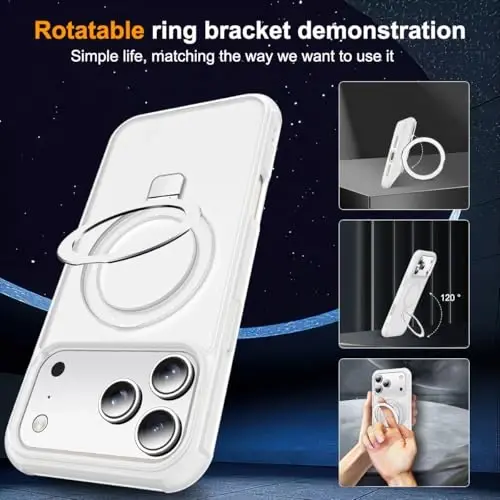 SKYLMW iPhone 17 Pro Max uchun g'ayritoddiy magnit O-Ring stendli harbiy darajadagi telefon qutisi iPhone 17 ProMax 6.9