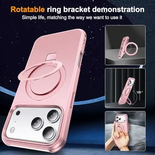 SKYLMW iPhone 17 Pro Max uchun g'ilof bilan mos keladi, ko'rinmas magnit O-Ring stendi bilan, harbiy darajadagi telefon g'ilofi iPhone 17 ProMax 6.9