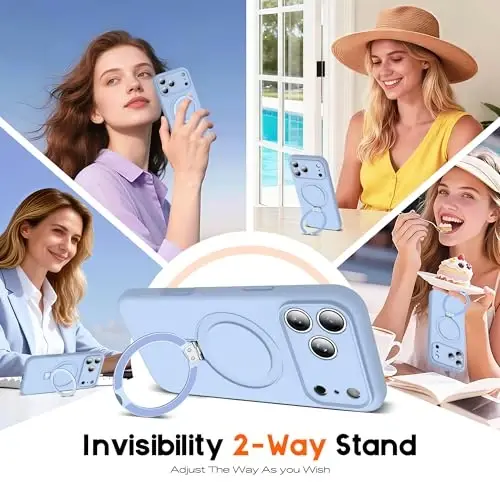 SKYLMW iPhone 17 Pro Max uchun g‘ilof, magnitli ko‘rinmas stend bilan, Mag-Safe bilan mos, harbiy standartlarga muvofiq tushishga chidamli zarbga bardoshli silikon iPhone 17 Pro Max ayollar va erkaklar uchun telefon g‘ilofi 6.9