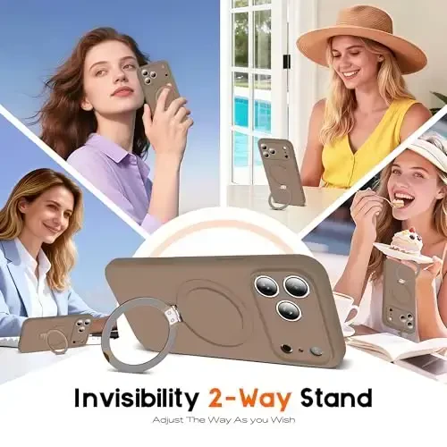 SKYLMW iPhone 17 Pro Max uchun magnitli ko'rinmas stend bilan mos keladi, Mag-Safe harbiy standartlariga mos, zarbaga chidamli silikon iPhone 17 Pro Max telefon qoplari ayollar va erkaklar uchun 6.9