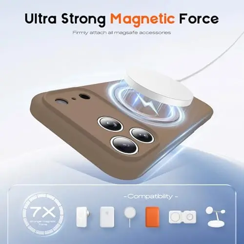 SKYLMW iPhone 17 Pro Max uchun magnitli ko'rinmas stend bilan mos keladi, Mag-Safe harbiy standartlariga mos, zarbaga chidamli silikon iPhone 17 Pro Max telefon qoplari ayollar va erkaklar uchun 6.9