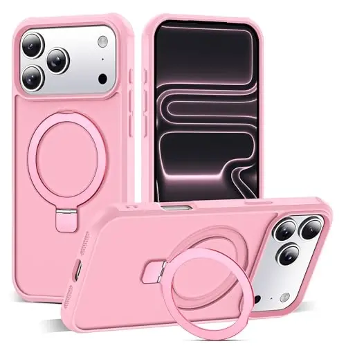 SKYLMW iPhone 17 Pro Max uchun mos keladigan, ko'rinmas magnit O-Ring stendiga ega, harbiy darajadagi yarim shaffof g'ilof iPhone 17 ProMax 6.9