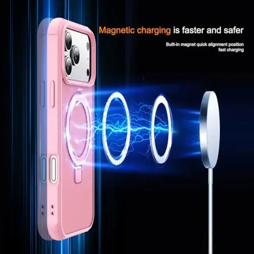 SKYLMW iPhone 17 Pro Max uchun mos keladigan, ko'rinmas magnit O-Ring stendiga ega, harbiy darajadagi yarim shaffof g'ilof iPhone 17 ProMax 6.9