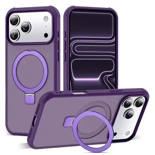 SKYLMW iPhone 17 Pro Max uchun mos keladigan ko'rinmas magnit O-Ring stendli harbiy darajadagi yarim shaffof g'ilof iPhone 17 ProMax 6.9