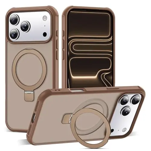 SKYLMW iPhone 17 Pro Max uchun mos keladigan, ko'rinmas magnit O-Ring stendli, harbiy darajadagi yarim shaffof g'ilof iPhone 17 ProMax 6.9