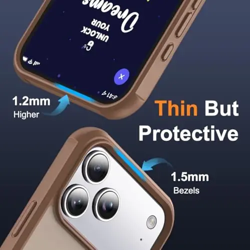 SKYLMW iPhone 17 Pro Max uchun mos keladigan, ko'rinmas magnit O-Ring stendli, harbiy darajadagi yarim shaffof g'ilof iPhone 17 ProMax 6.9