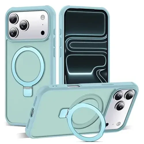 SKYLMW iPhone 17 Pro Max uchun mos keladigan, ko'rinmas magnit O-Ring stendli, harbiy standartdagi yarim shaffof g'ilof, iPhone 17 ProMax 6.9