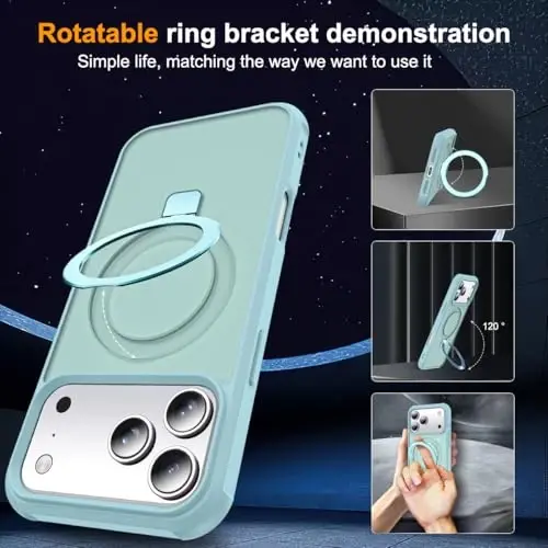 SKYLMW iPhone 17 Pro Max uchun mos keladigan, ko'rinmas magnit O-Ring stendli, harbiy standartdagi yarim shaffof g'ilof, iPhone 17 ProMax 6.9