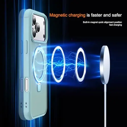 SKYLMW iPhone 17 Pro Max uchun mos keladigan, ko'rinmas magnit O-Ring stendli, harbiy standartdagi yarim shaffof g'ilof, iPhone 17 ProMax 6.9