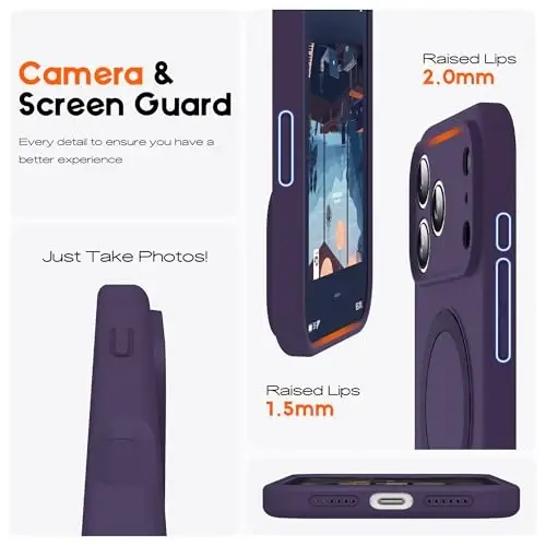SKYLMW iPhone 17 Pro Max uchun mos, magnitli ko'rinmas stendli, Mag-Safe bilan mos, harbiy darajada tushish sinovidan o'tgan, zarbaga chidamli silikon g'ilof, ayollar va erkaklar uchun, 6.9