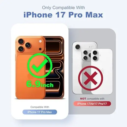 SKYLMW iPhone 17 Pro Max uchun mos, magnitli ko'rinmas stendli, Mag-Safe bilan mos, harbiy darajada tushishga chidamli, zarbaga qarshi silikon g'ilof, ayollar va erkaklar uchun, 6.9