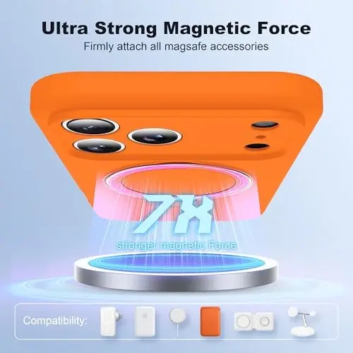 SKYLMW iPhone 17 Pro Max uchun mos, magnitli ko'rinmas stendli, Mag-Safe bilan mos, harbiy darajada tushishga chidamli, zarbaga qarshi silikon g'ilof, ayollar va erkaklar uchun, 6.9
