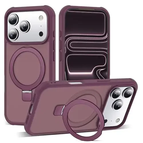 SKYLMW iPhone 17 Pro uchun g'ilof, ko'rinmas magnit O-Ring stend bilan, harbiy darajadagi yarim shaffof telefon g'ilofi iPhone 17 Pro 6.3