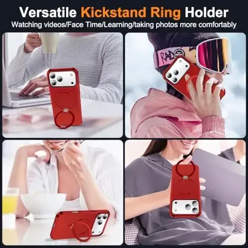 SKYLMW iPhone 17 Pro uchun g'ilof, ko'rinmas magnit O-Ring stendli, harbiy darajadagi telefon g'ilofi iPhone 17 Pro 6.3