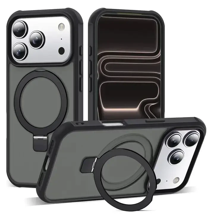 SKYLMW iPhone 17 Pro uchun g'ilof, ko'rinmas magnit O-Ring stendli, harbiy darajadagi yarim shaffof telefon g'ilofi iPhone 17 Pro 6.3