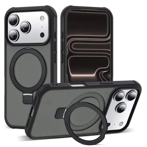 SKYLMW iPhone 17 Pro uchun g'ilof, ko'rinmas magnit O-Ring stendli, harbiy darajadagi yarim shaffof telefon g'ilofi iPhone 17 Pro 6.3