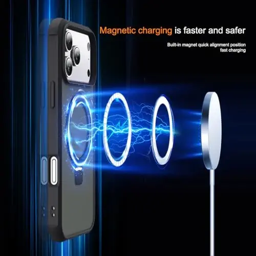 SKYLMW iPhone 17 Pro uchun g'ilof, ko'rinmas magnit O-Ring stendli, harbiy darajadagi yarim shaffof telefon g'ilofi iPhone 17 Pro 6.3