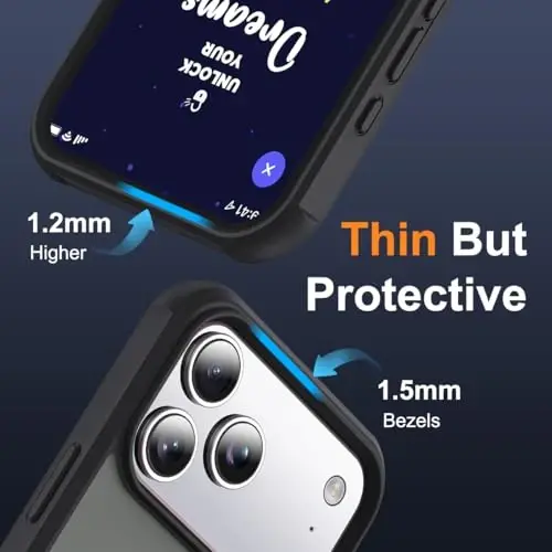 SKYLMW iPhone 17 Pro uchun g'ilof, ko'rinmas magnit O-Ring stendli, harbiy darajadagi yarim shaffof telefon g'ilofi iPhone 17 Pro 6.3