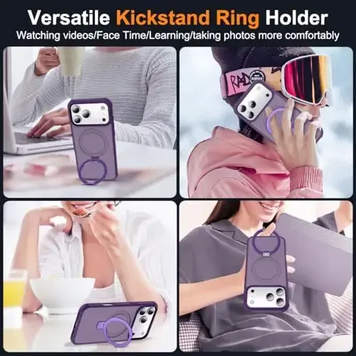 SKYLMW iPhone 17 Pro uchun g'ilof, ko'rinmas magnit O-Ring stendli, harbiy darajadagi yarim shaffof telefon g'ilofi iPhone 17 Pro 6.3