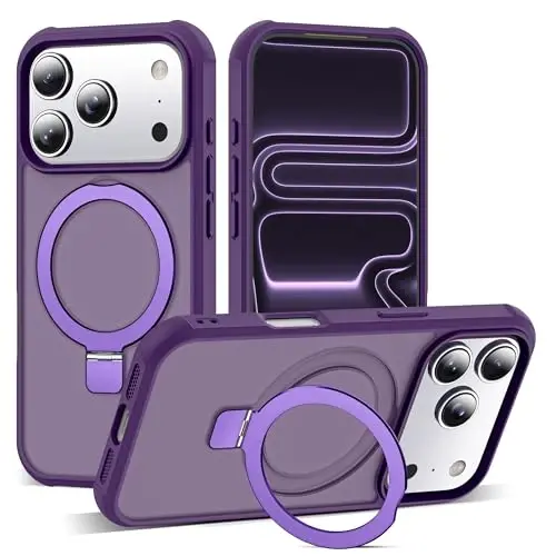 SKYLMW iPhone 17 Pro uchun g'ilof, ko'rinmas magnit O-Ring stendli, harbiy darajadagi yarim shaffof telefon g'ilofi iPhone 17 Pro 6.3