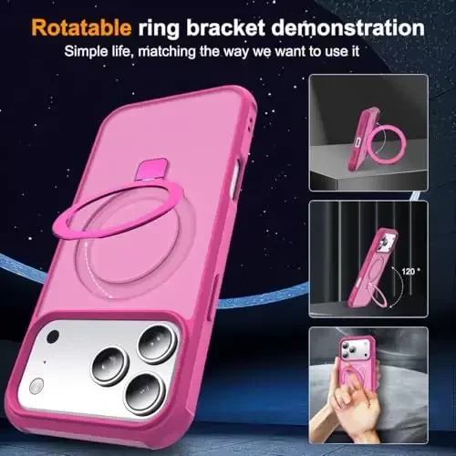 SKYLMW iPhone 17 Pro uchun g'ilof, ko'rinmas magnit O-Ring stendli, harbiy darajadagi yarim shaffof telefon g'ilofi iPhone 17 Pro 6.3