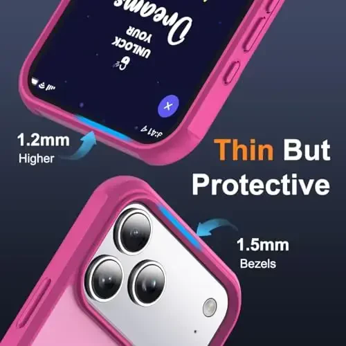 SKYLMW iPhone 17 Pro uchun g'ilof, ko'rinmas magnit O-Ring stendli, harbiy darajadagi yarim shaffof telefon g'ilofi iPhone 17 Pro 6.3