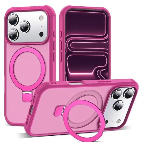 SKYLMW iPhone 17 Pro uchun g'ilof, ko'rinmas magnit O-Ring stendli, harbiy darajadagi yarim shaffof telefon g'ilofi iPhone 17 Pro 6.3