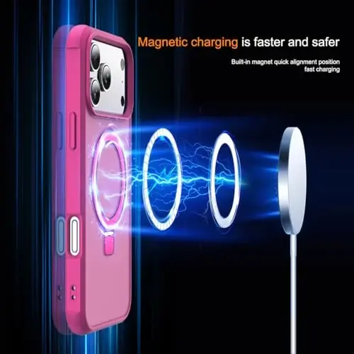 SKYLMW iPhone 17 Pro uchun g'ilof, ko'rinmas magnit O-Ring stendli, harbiy darajadagi yarim shaffof telefon g'ilofi iPhone 17 Pro 6.3