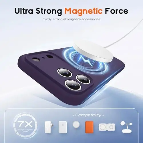 SKYLMW iPhone 17 Pro uchun g'ilof Magnit ko'rinmas stend bilan mos Mag-Safe Harbiy tomchi sinovdan o'tgan zarbga chidamli silikon iPhone 17 Pro ayollar va erkaklar uchun telefon g'iloflari 6.3