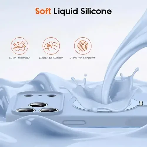 SKYLMW iPhone 17 Pro uchun g'ilof, magnitli ko'rinmas stend bilan, Mag-Safe bilan mos, harbiy standart bo'yicha tushish sinovidan o'tgan zarbaga chidamli silikon iPhone 17 Pro telefon g'iloflari ayollar va erkaklar uchun 6.3