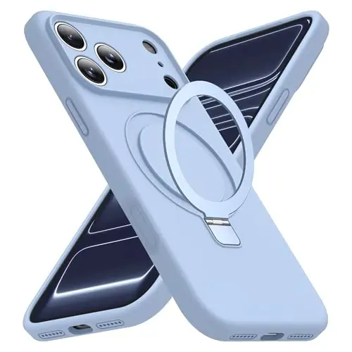 SKYLMW iPhone 17 Pro uchun g'ilof, magnitli ko'rinmas stend bilan, Mag-Safe bilan mos, harbiy standart bo'yicha tushish sinovidan o'tgan zarbaga chidamli silikon iPhone 17 Pro telefon g'iloflari ayollar va erkaklar uchun 6.3