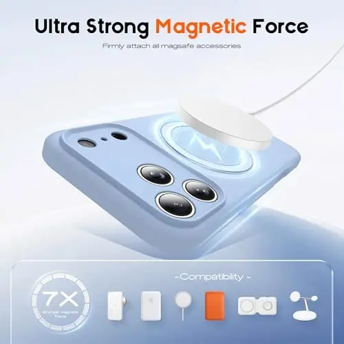 SKYLMW iPhone 17 Pro uchun g'ilof, magnitli ko'rinmas stend bilan, Mag-Safe bilan mos, harbiy standart bo'yicha tushish sinovidan o'tgan zarbaga chidamli silikon iPhone 17 Pro telefon g'iloflari ayollar va erkaklar uchun 6.3