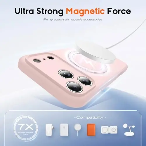 SKYLMW iPhone 17 Pro uchun g‘ilof, magnitli ko‘rinmas tirgak, Mag-Safe harbiy sinovdan o‘tgan zarbaga chidamli silikon ayollar va erkaklar uchun 17 Pro telefon g‘iloflari 6.3