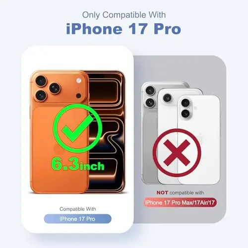 SKYLMW iPhone 17 Pro uchun magnitli ko'rinmas stendli g'ilof, Mag-Safe bilan mos, harbiy darajadagi zarbalarga chidamli silikon g'ilof, ayollar va erkaklar uchun, 6.3 dyuym, to'q sariq. - 2