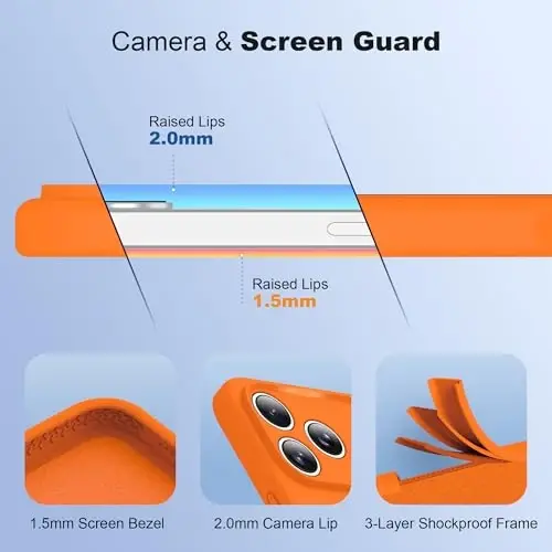 SKYLMW iPhone 17 Pro uchun magnitli ko'rinmas stendli g'ilof, Mag-Safe bilan mos, harbiy darajadagi zarbalarga chidamli silikon g'ilof, ayollar va erkaklar uchun, 6.3 dyuym, to'q sariq. - 5